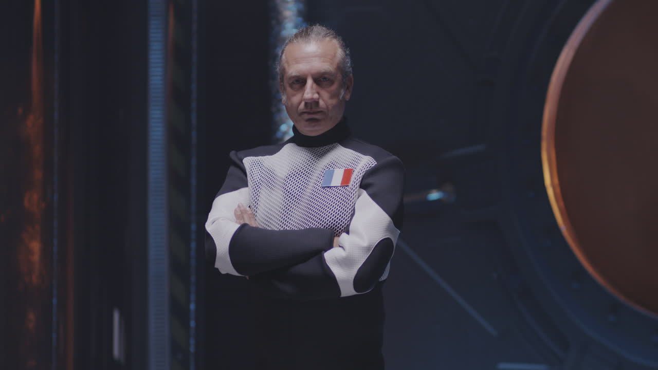 French Space Officer in Futuristic Spacesuit