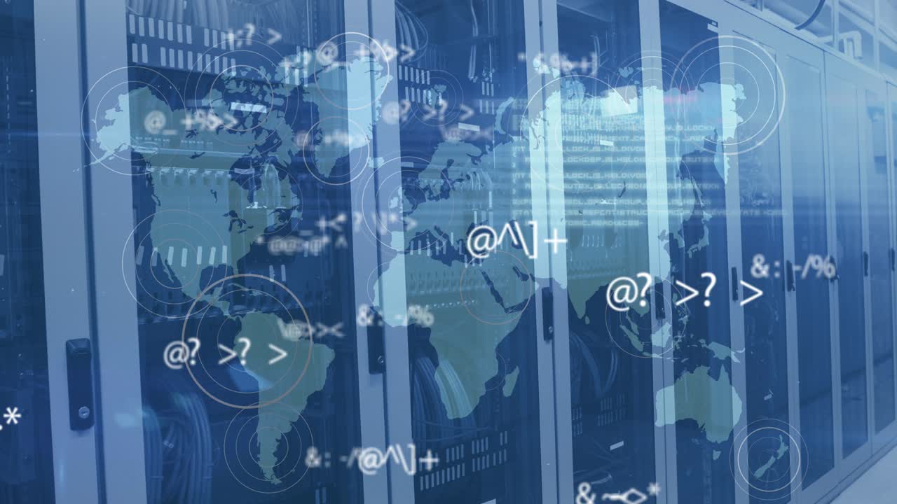 빈 서버 에 대한 세계 지도 위에 여러 가지 변하는 기호와 박동하는 원