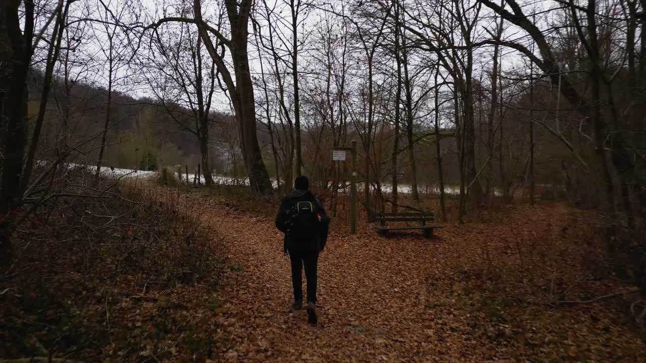 Running through the forest in winter