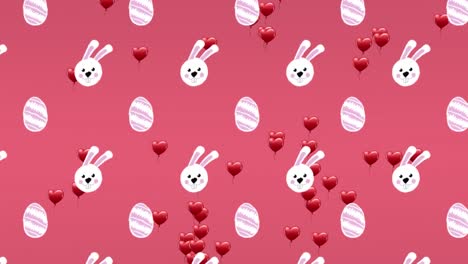 animation of falling white bunnies and eggs over pink background