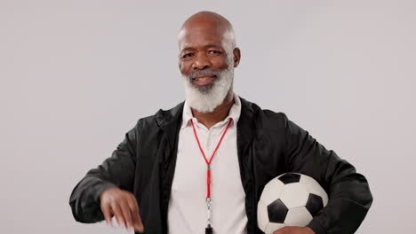 okay sign, coach and black man with soccer ball