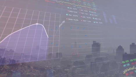 Animation-of-financial-data-processing-over-cityscape