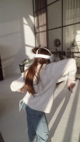mujer jugando al juego vr en casa durante la navidad