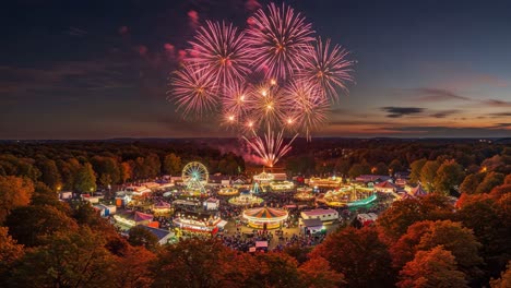 vibrant night fair with fireworks display