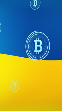 animación de los símbolos de bitcoin sobre la bandera de ucrania