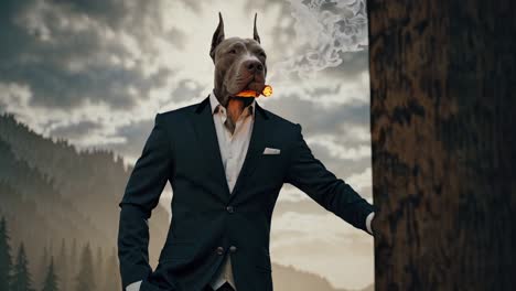 dog businessman smoking a cigar