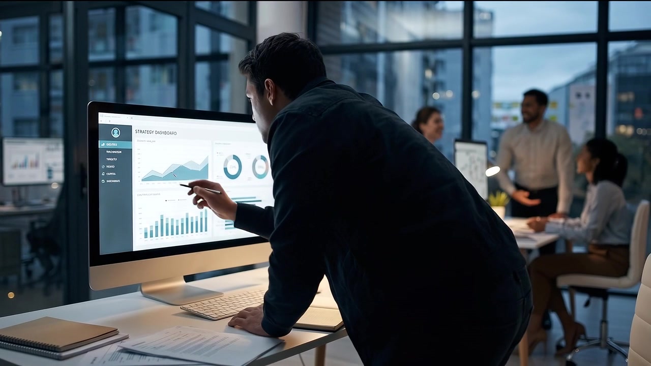 Professional Man Analyzing Data on Computer in Modern Office