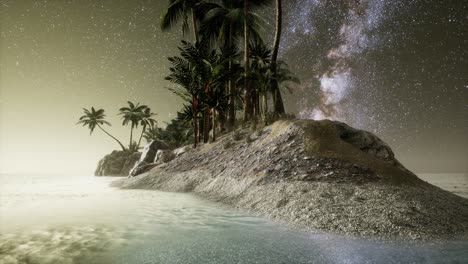 hermosa playa tropical de fantasía con estrellas de la vía láctea en el cielo nocturno