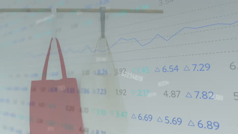 animation of numbers changing and statistics recording over two shopping bags