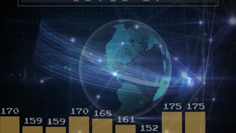 Animation-of-globe,-connections-and-data-processing