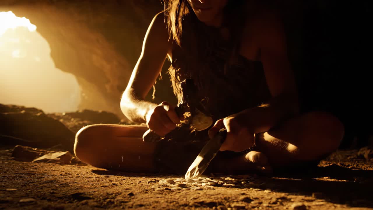 Image of a Cavewoman Making Tools