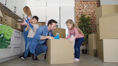 Handheld video of family during moving to a new home