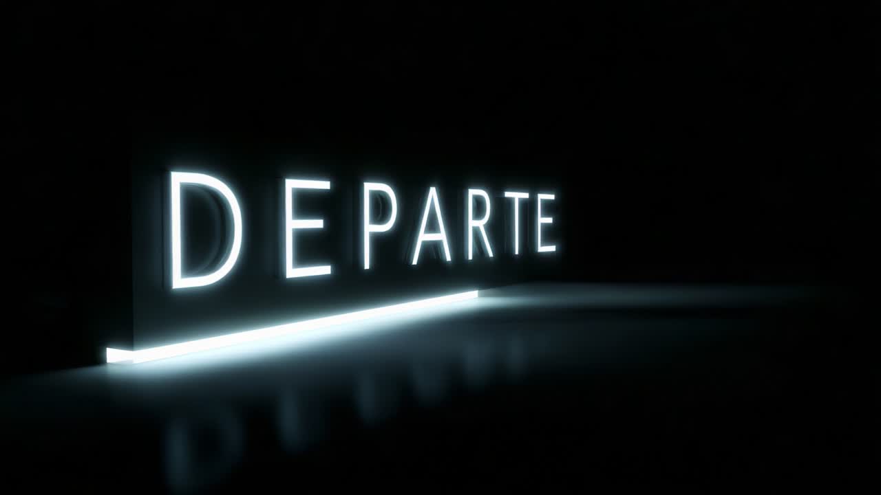 Illuminated Text 'DE PARTE' Glowing in the Darkness: A Minimalist Visual Experience Capturing the Essence of Departure and Transition in a Contemporary Artistic Style - Evocative and Striking Design