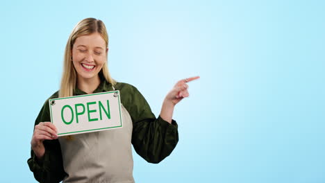 Woman,-open-sign-and-studio-mockup-for-store