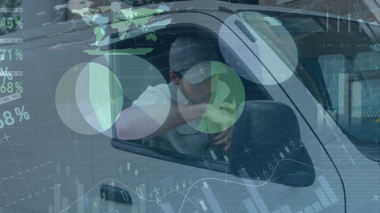 자동차에서 내려오는 남자에 대한 데이터 처리의 애니메이션