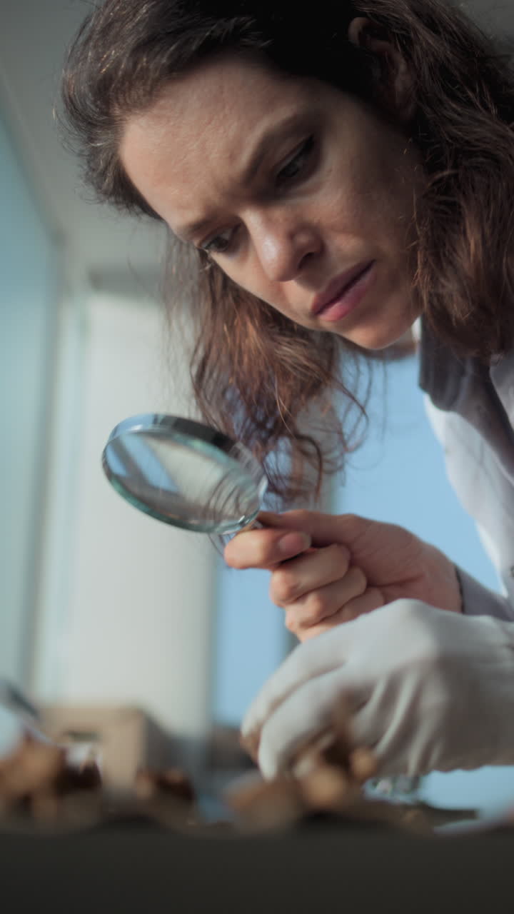 científico que examina el fósil