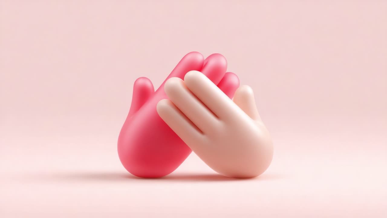 An artistic representation of two stylized hands clasping together, blending colors of pink and beige against a soft pastel background, evoking themes of connection, unity, and affection