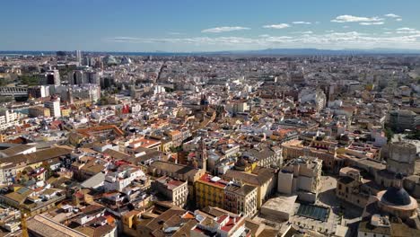 Espectacular-Vista-Aérea-Del-Horizonte-De-La-Ciudad-De-Valencia,-España