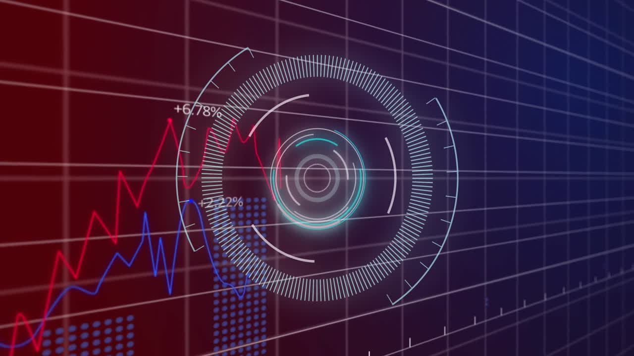 Animation of scope scanning and data processing over blue background