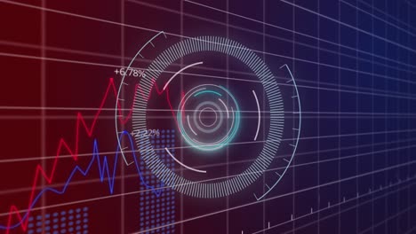 Animation-of-scope-scanning-and-data-processing-over-blue-background