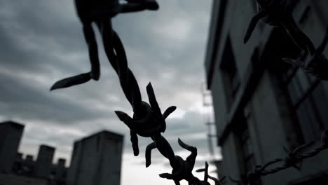abandoned city with barbed wire