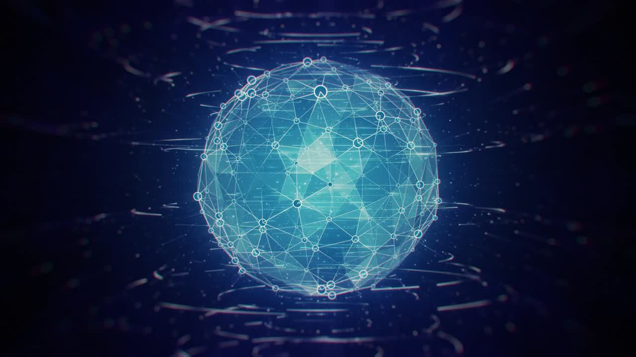 esfera poligonal azul giratoria futurista