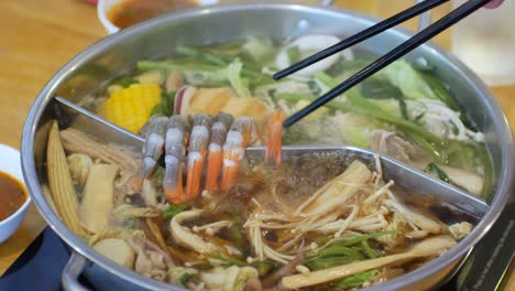 4k video of the hotpot shabu shabu full with vegetable and meat. japanese asian food concept