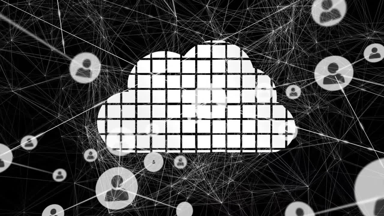 Cloud computing concept animation with interconnected network and user icons