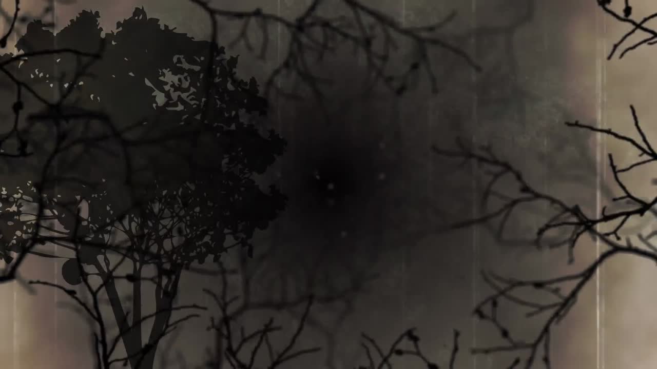 animación digital de ramas de árboles espeluznantes contra un fondo gris