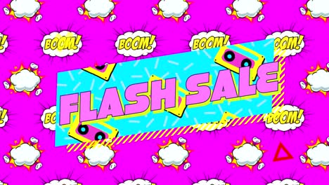 flash sale text over boom text on speech bubbles against pink background