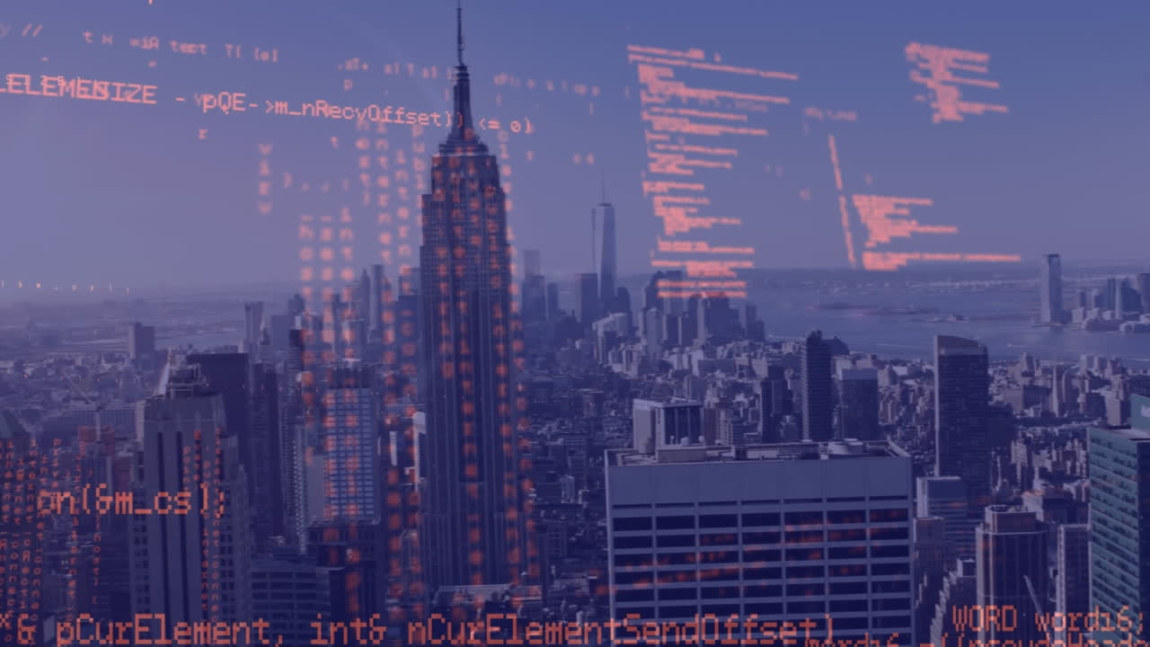 Animation of data processing over cityscape