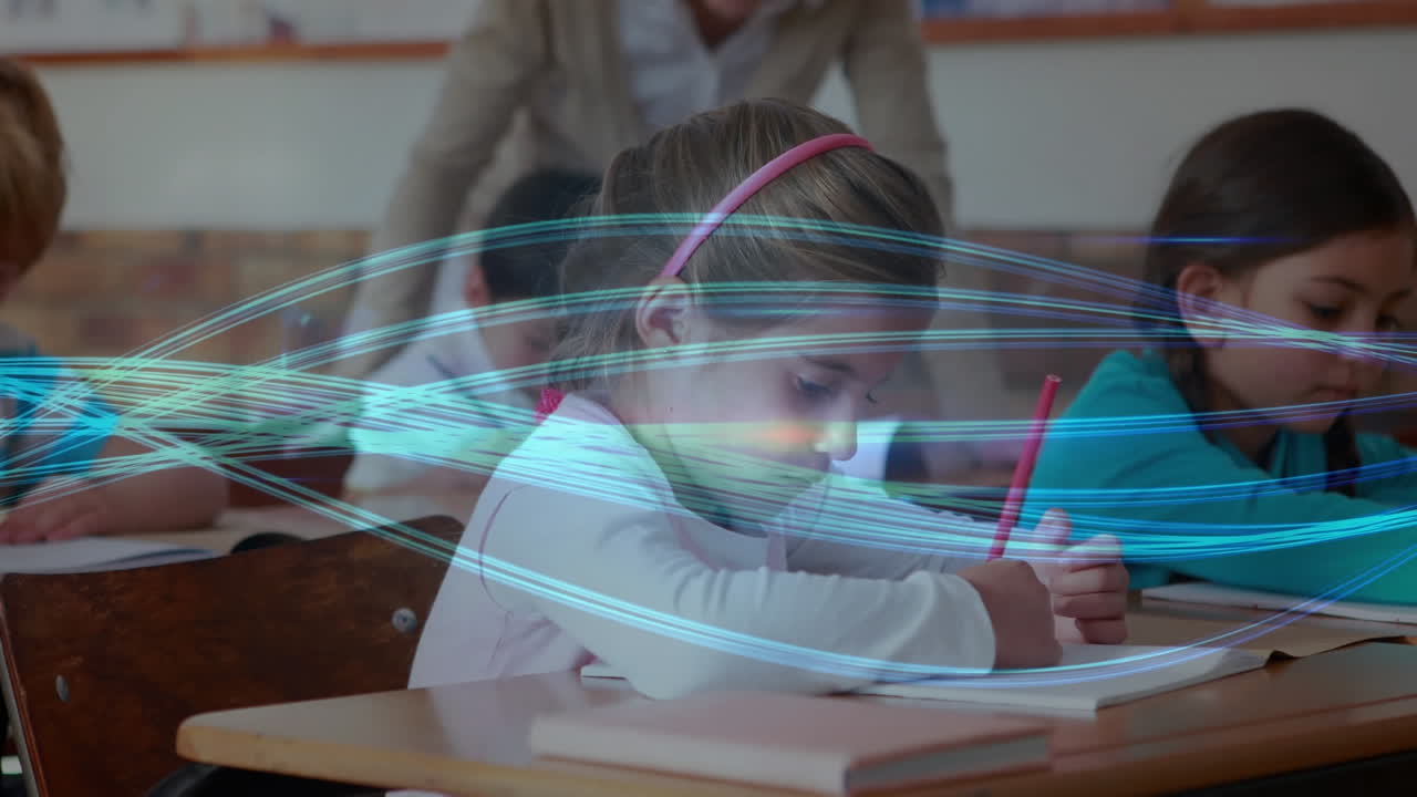 animación de conexiones y procesamiento de datos sobre la escritura de las escolares