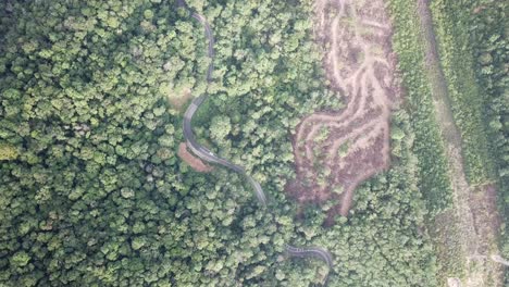 Top-down-view-the-road-and-land-clear-of-trees-at-Malaysia.