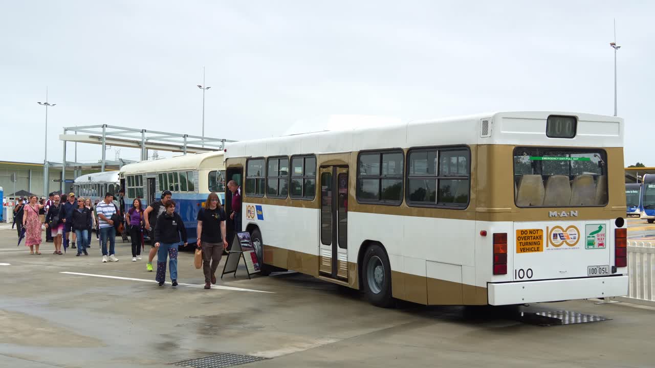 Vintage buses exhibiting at Brisbane Metro Depot in Rochedale during Community Open Day.