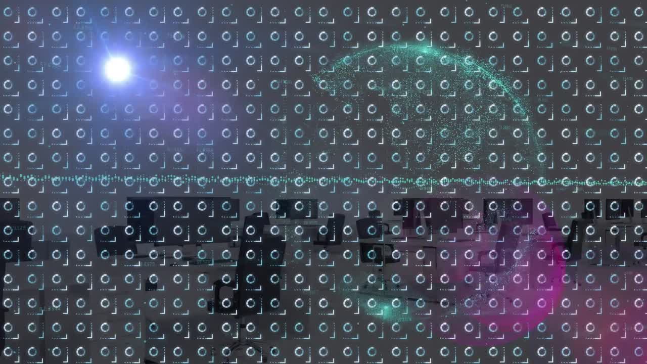 모양의 애니메이션과 금융 데이터 처리 및 사무실에 대한 빛 트레일