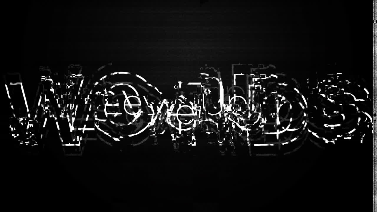 animación de las palabras nivel arriba con glitch parpadeando en fondo negro