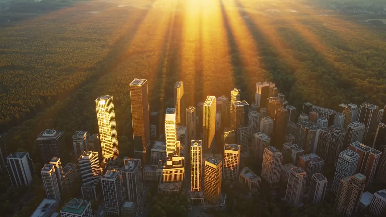Nascer do sol sobre o horizonte de uma cidade moderna