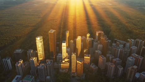 sunrise over a modern city skyline