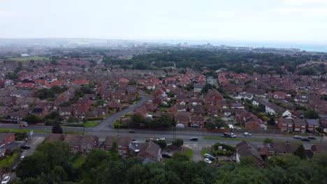 an aerial drone shot, flying over tunstall