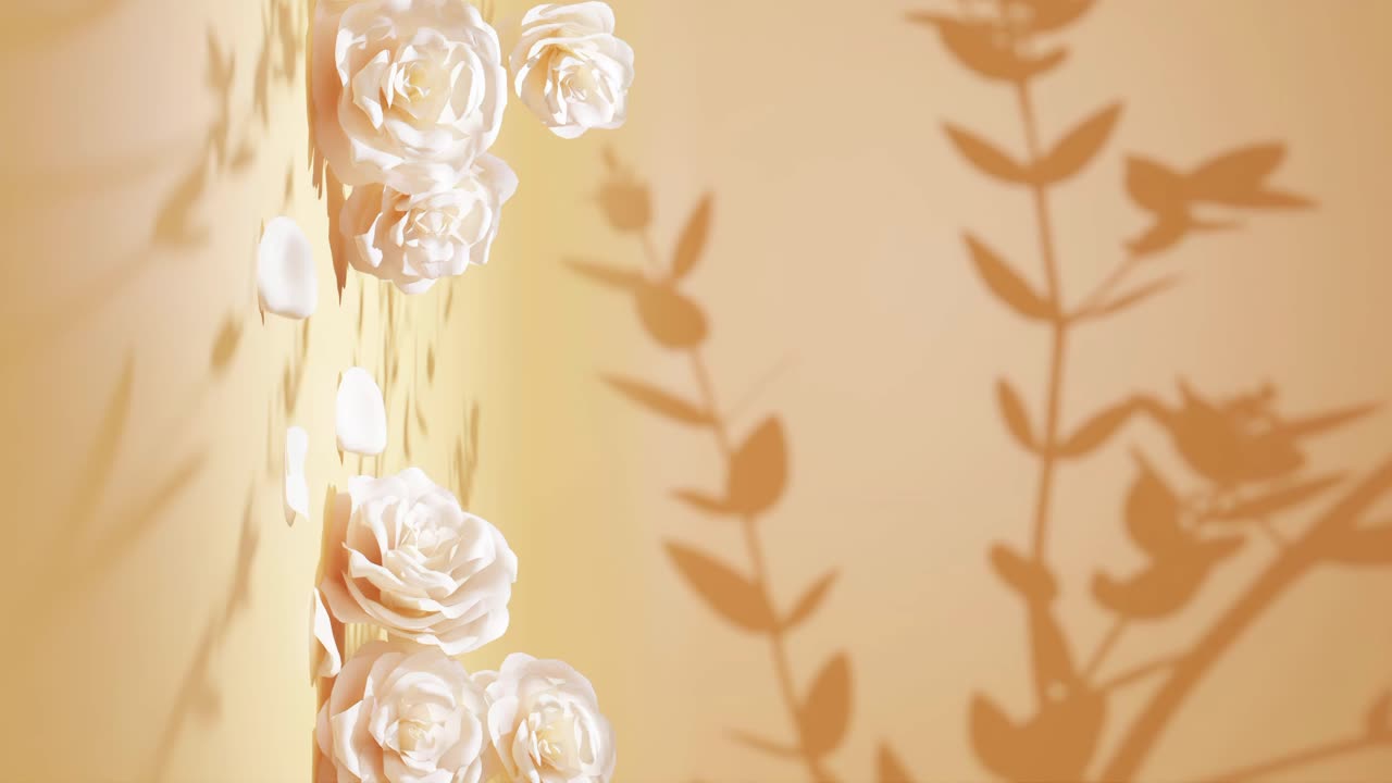 노란색 배경의 수직에 부드러운 꽃의 우아함