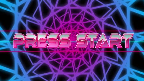 animation of press start text over shapes on black background