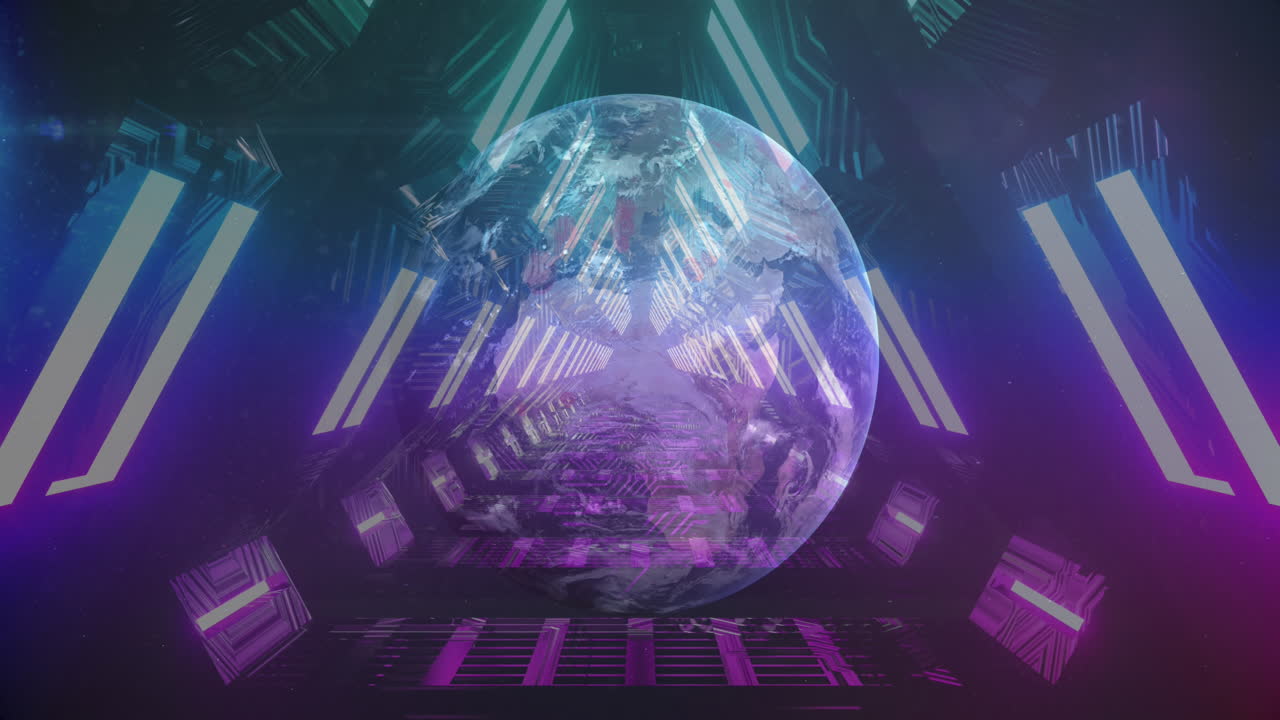 Globe against glowing tunnel