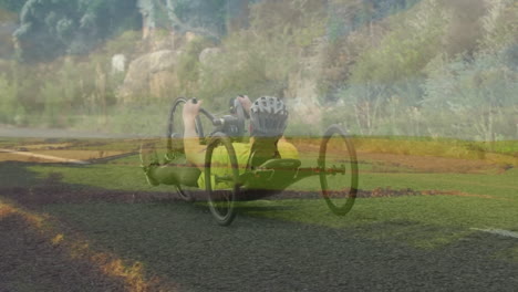 riding recumbent bicycle on scenic countryside road, person enjoying lush greenery