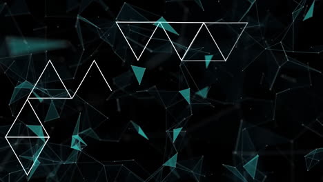 animación de redes que interconectan triángulos blancos y formas geométricas