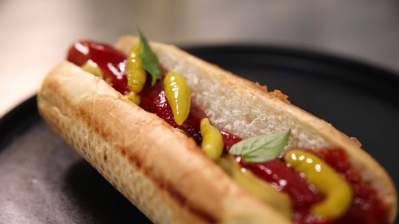 un delicioso perrito caliente en el plato