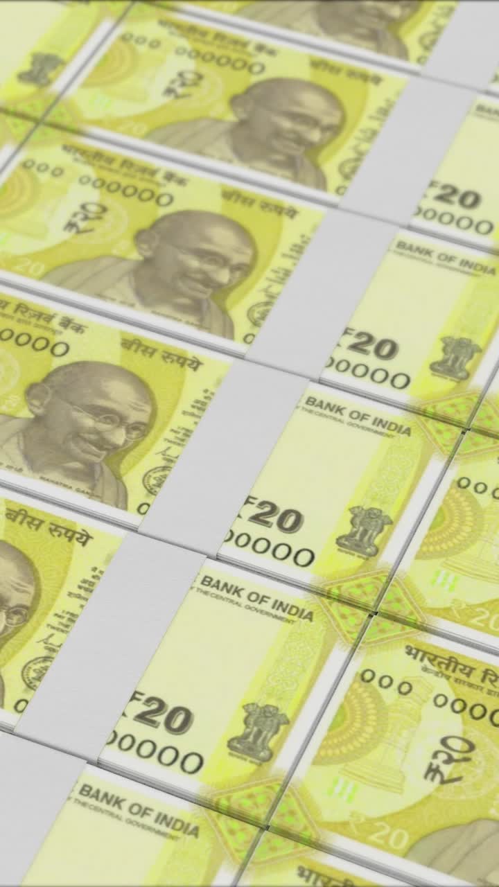 vídeo vertical de billetes de 20 rupias impresos por una imprenta de dinero