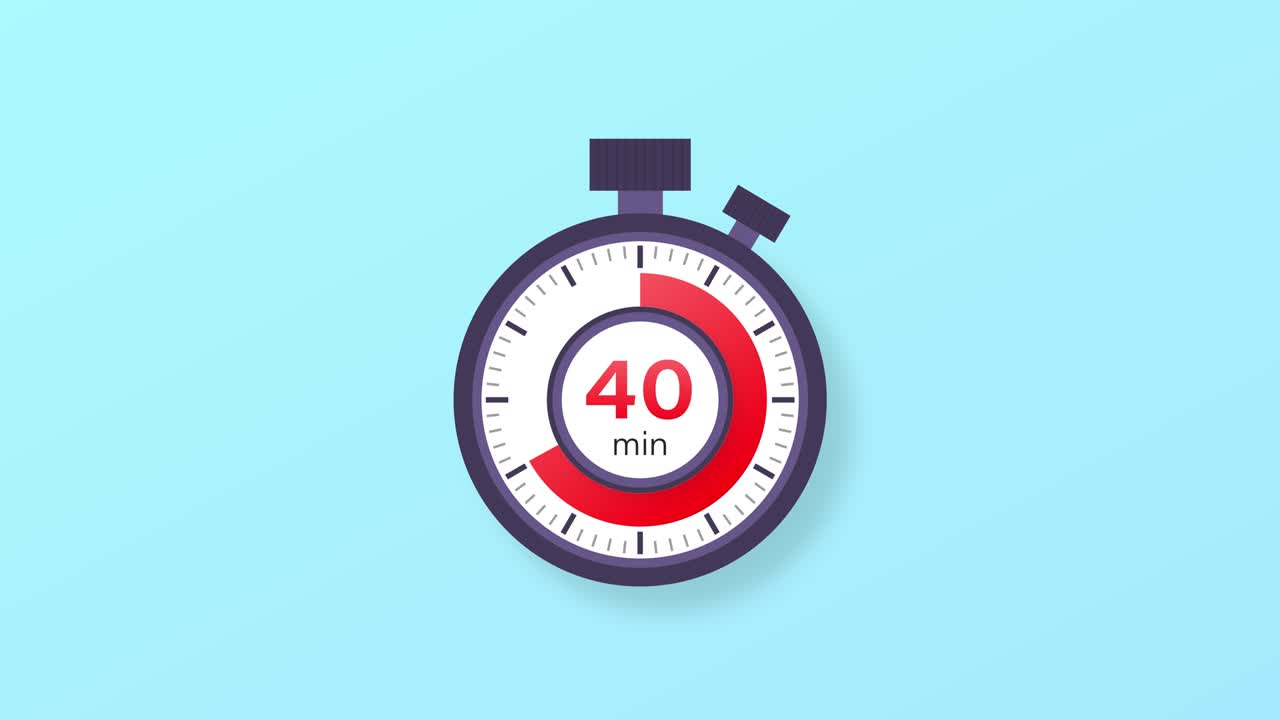 The 40 minutes timer. Stopwatch icon in flat style. Motion graphics.