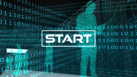 animation of start over binary code and people silhouettes