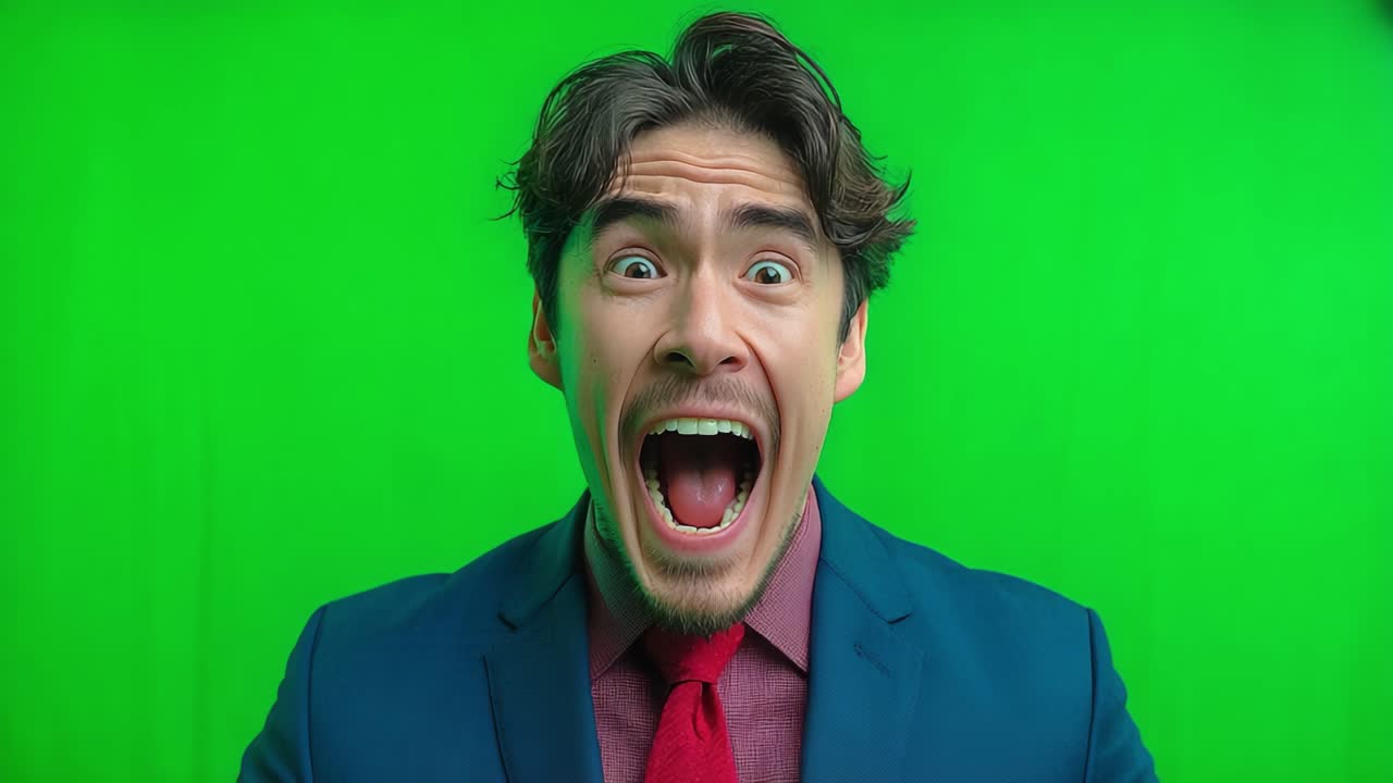 Una trasformazione sorprendente: dallo shock alla gioia - Catturare la gamma di emozioni in un'ambientazione con schermo verde con due fotogrammi di un'espressione coinvolgente