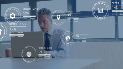 animación del procesamiento de datos sobre el empresario caucásico en la oficina